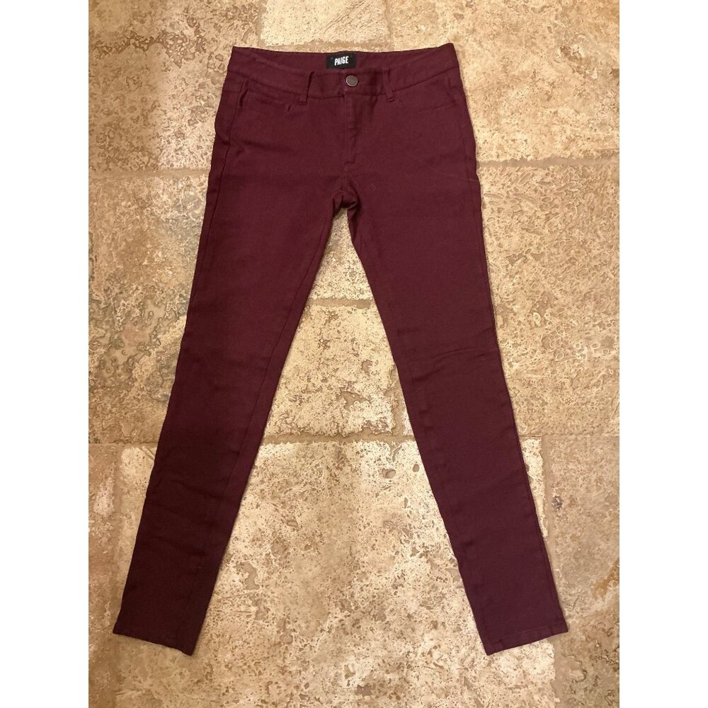 Paige Womens Skinny Fit Burgundy Stretch Pants Size 27